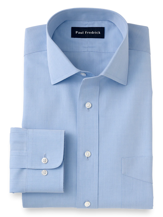 Supima Non-Iron Cotton Solid Color Spread Collar Dress Shirt - Blue