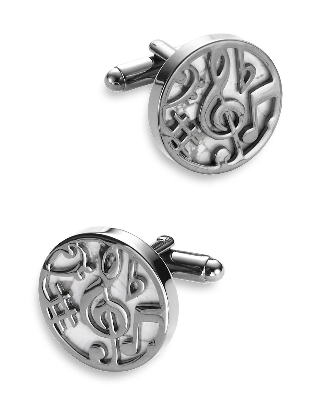 Metal Round Musical Cufflinks - White