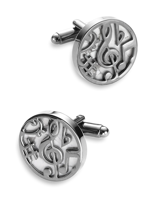 Metal Round Musical Cufflinks - White