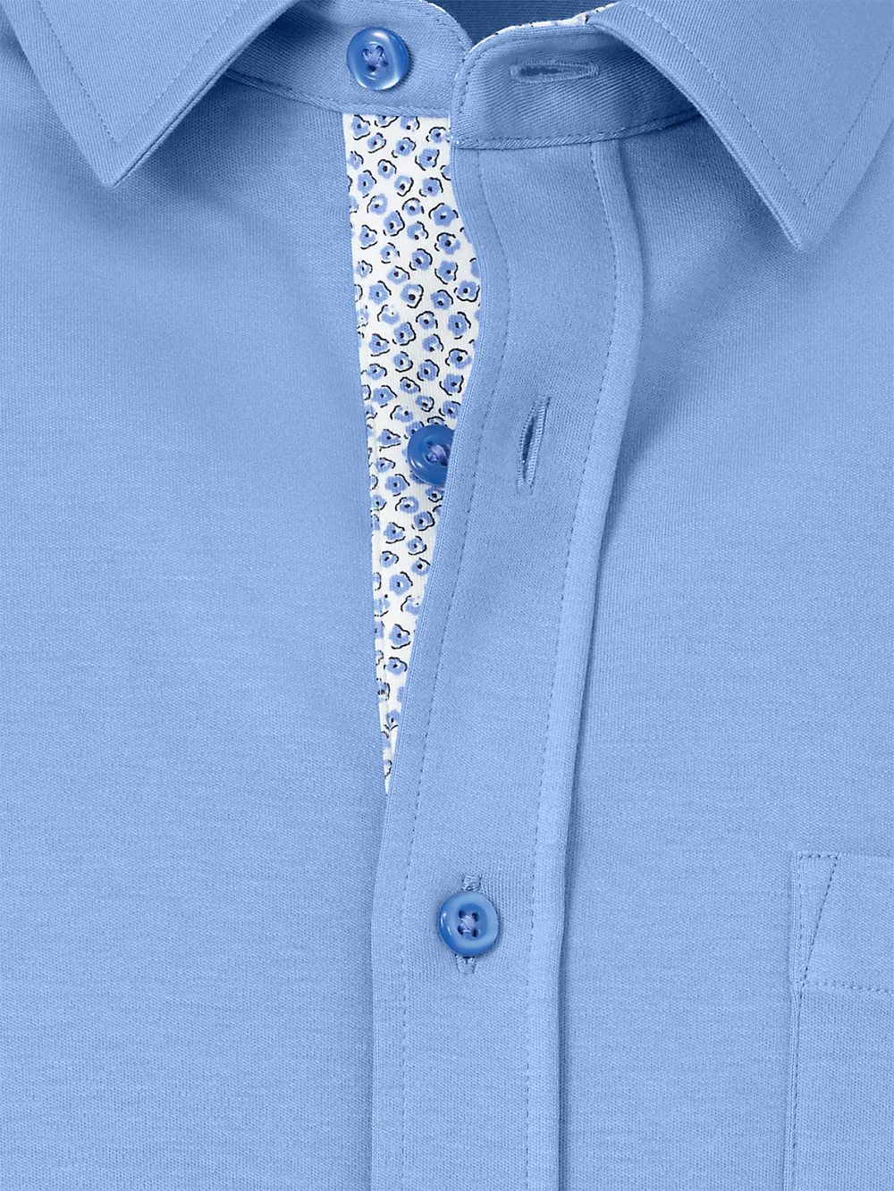 Cotton Button Front Polo - Light Blue