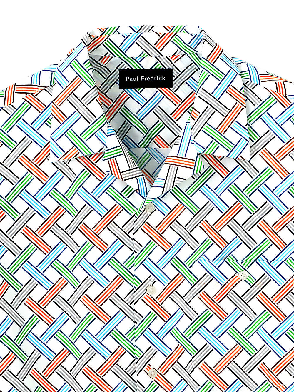 Cotton Basketweave Print Casual Shirt - White Multi