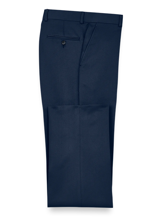 Solid Microfiber Flat Front Pants - Navy