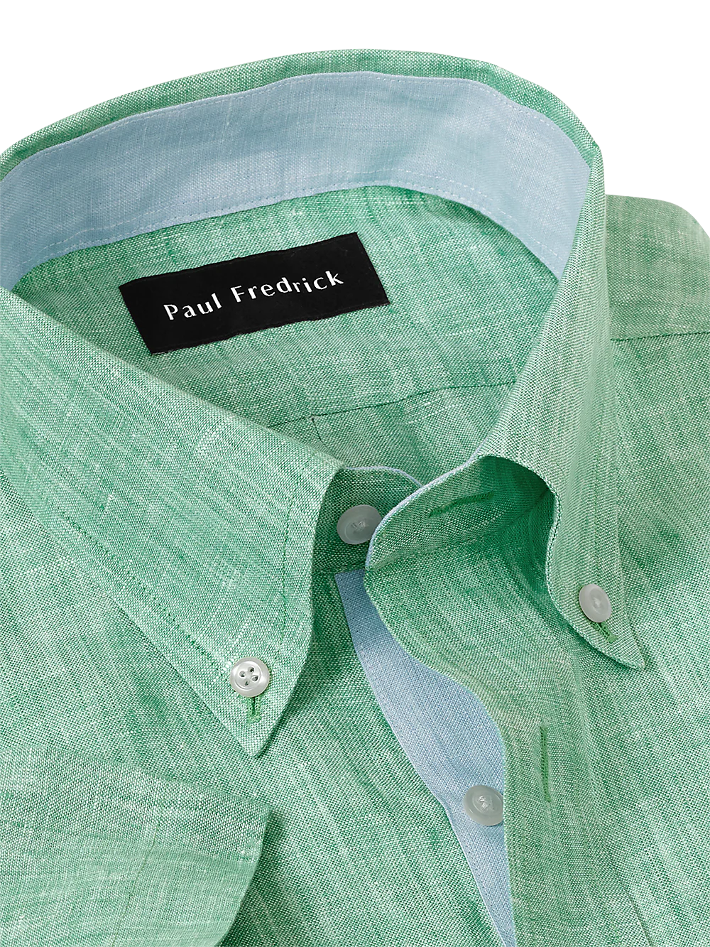 Non-Iron Linen Solid Dress Shirt With Contrast Trim - Light Green