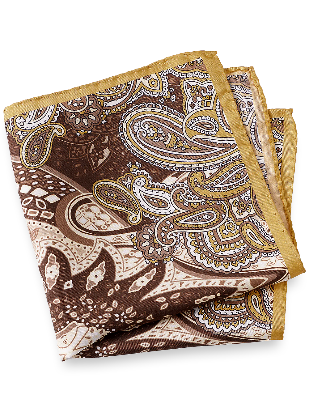 Paisley Silk Pocket Square - Gold/brown