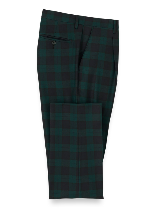 Wool Flannel Blackwatch Plaid Single Pleated Pants - Green/navy