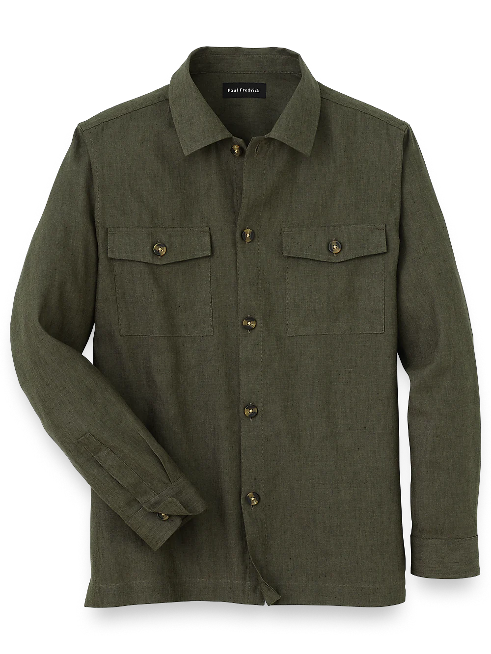 Linen Blend Solid Overshirt - Olive