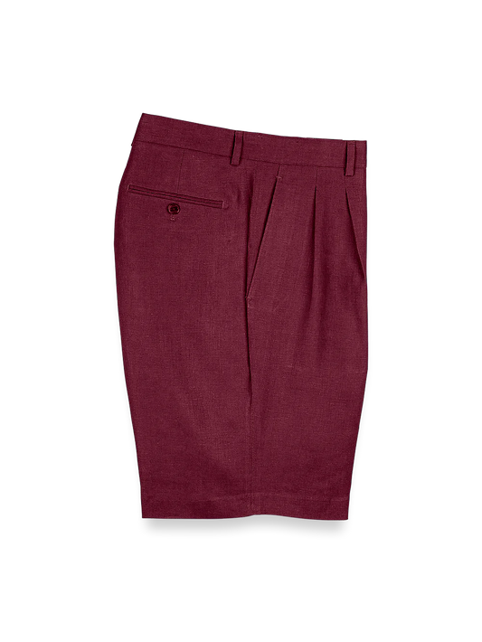 Linen Pleated Shorts - Burgundy