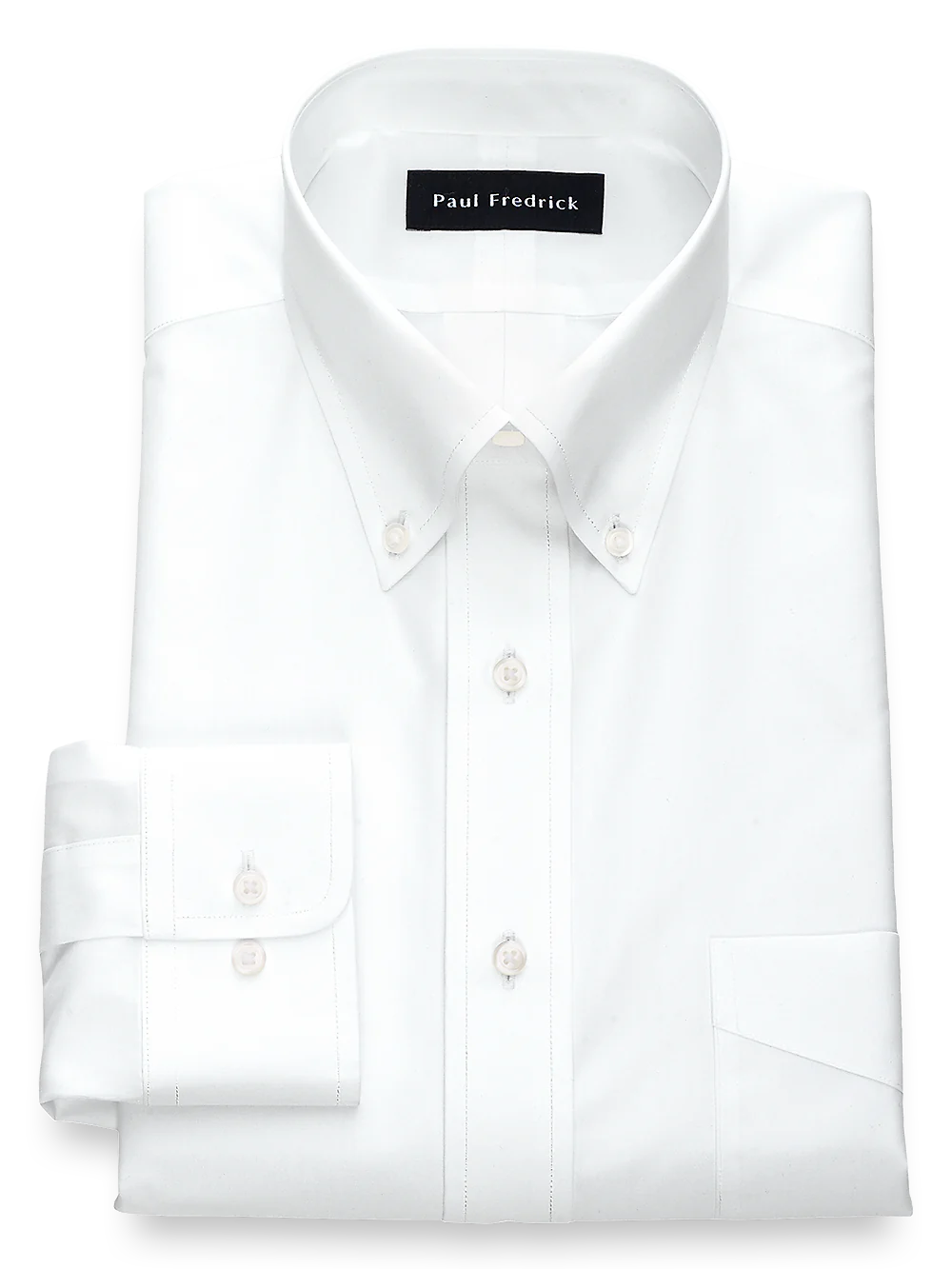 Non-Iron Cotton Broadcloth Solid Color Button Down Collar Dress Shirt - White