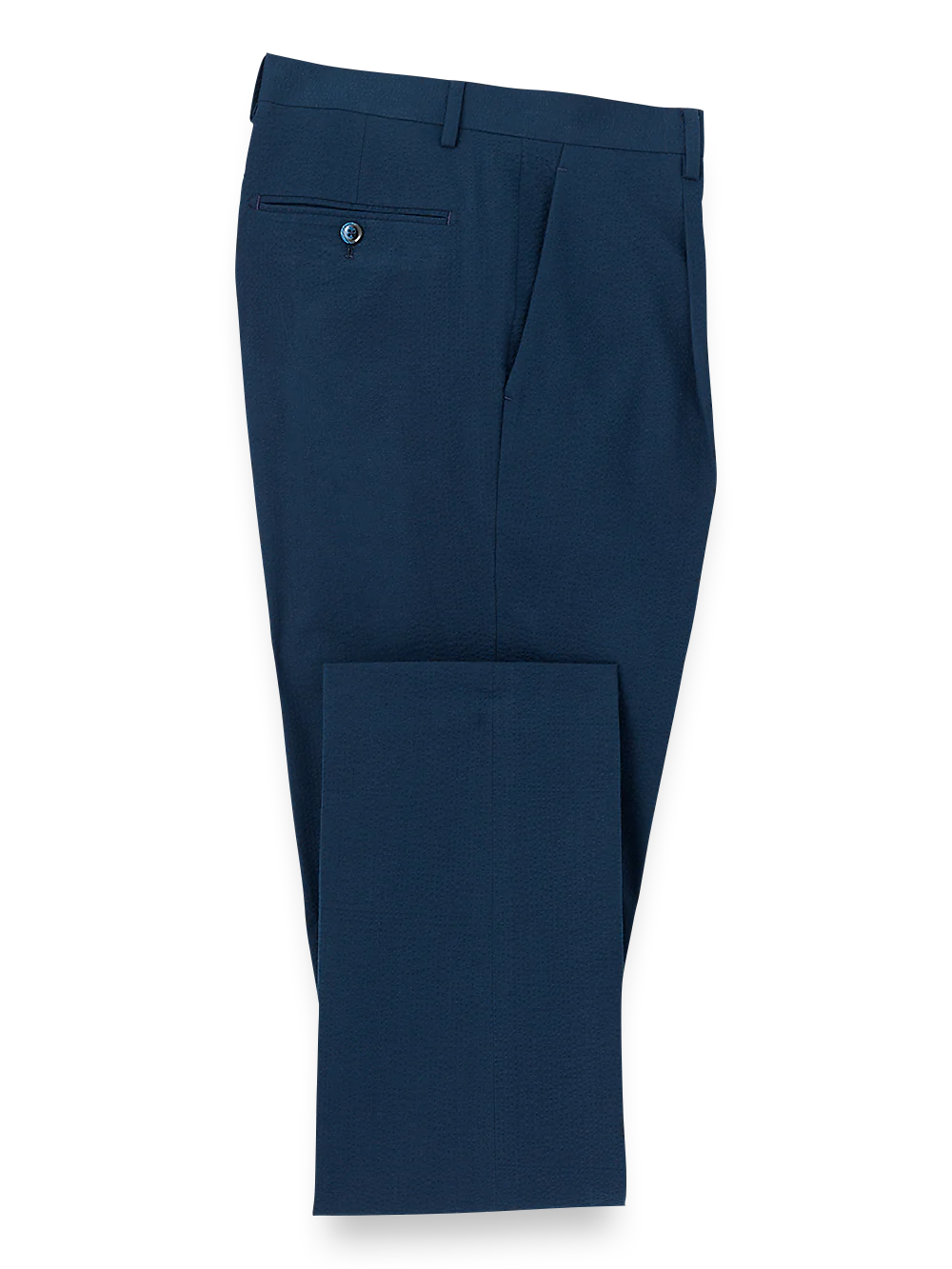 Cotton Stretch Seersucker Single Pleat Suit Pants - Navy