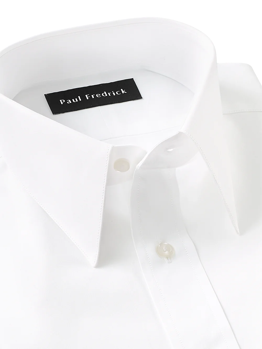 Pure Cotton Broadcloth Solid Color Edge-stitched Straight Collar Dress Shirt - White