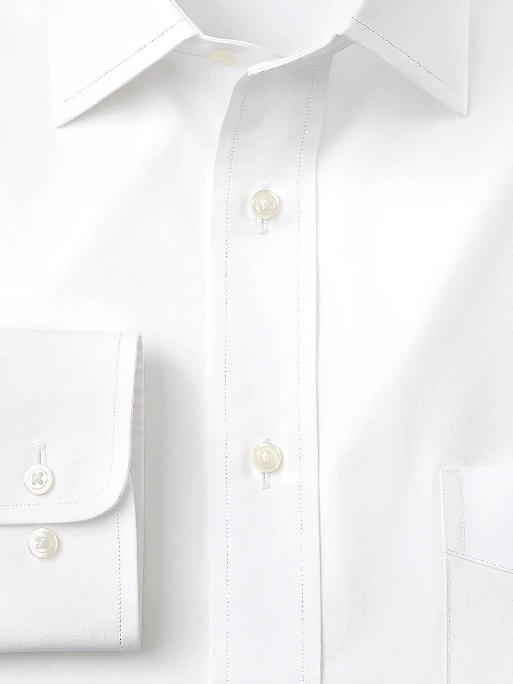 Slim Fit Pure Cotton Broadcloth Solid Color Spread Collar Dress Shirt - White