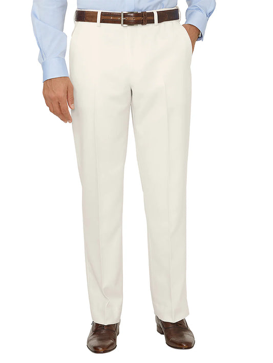 Comfort-Waist Microfiber Herringbone Flat Front Pant - Ivory