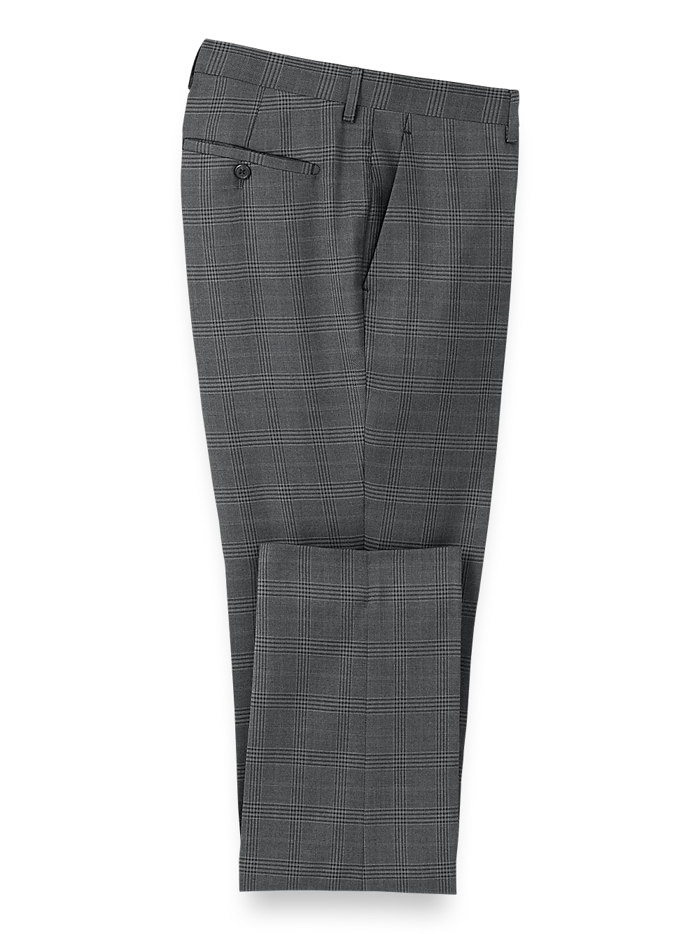 Microfiber Plaid Flat Front Pants - Charcoal Plaid