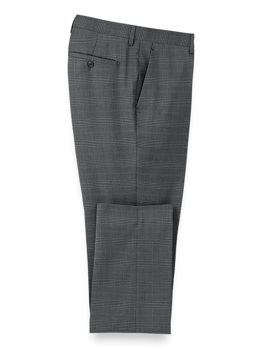 Microfiber Plaid Flat Front Pants - Charcoal Plaid