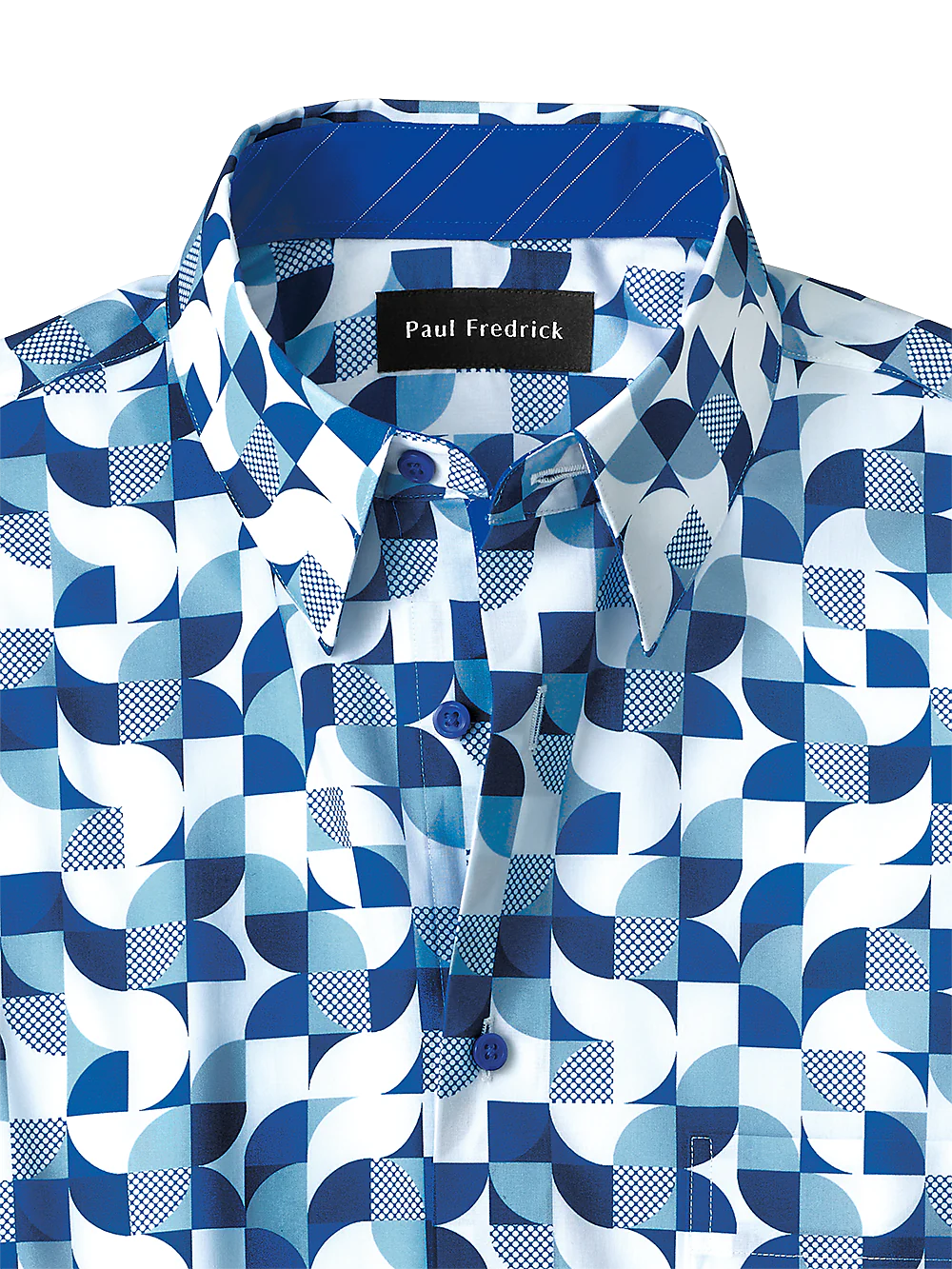 Cotton Deco Print Casual Shirt With Contrast Trim - Blue