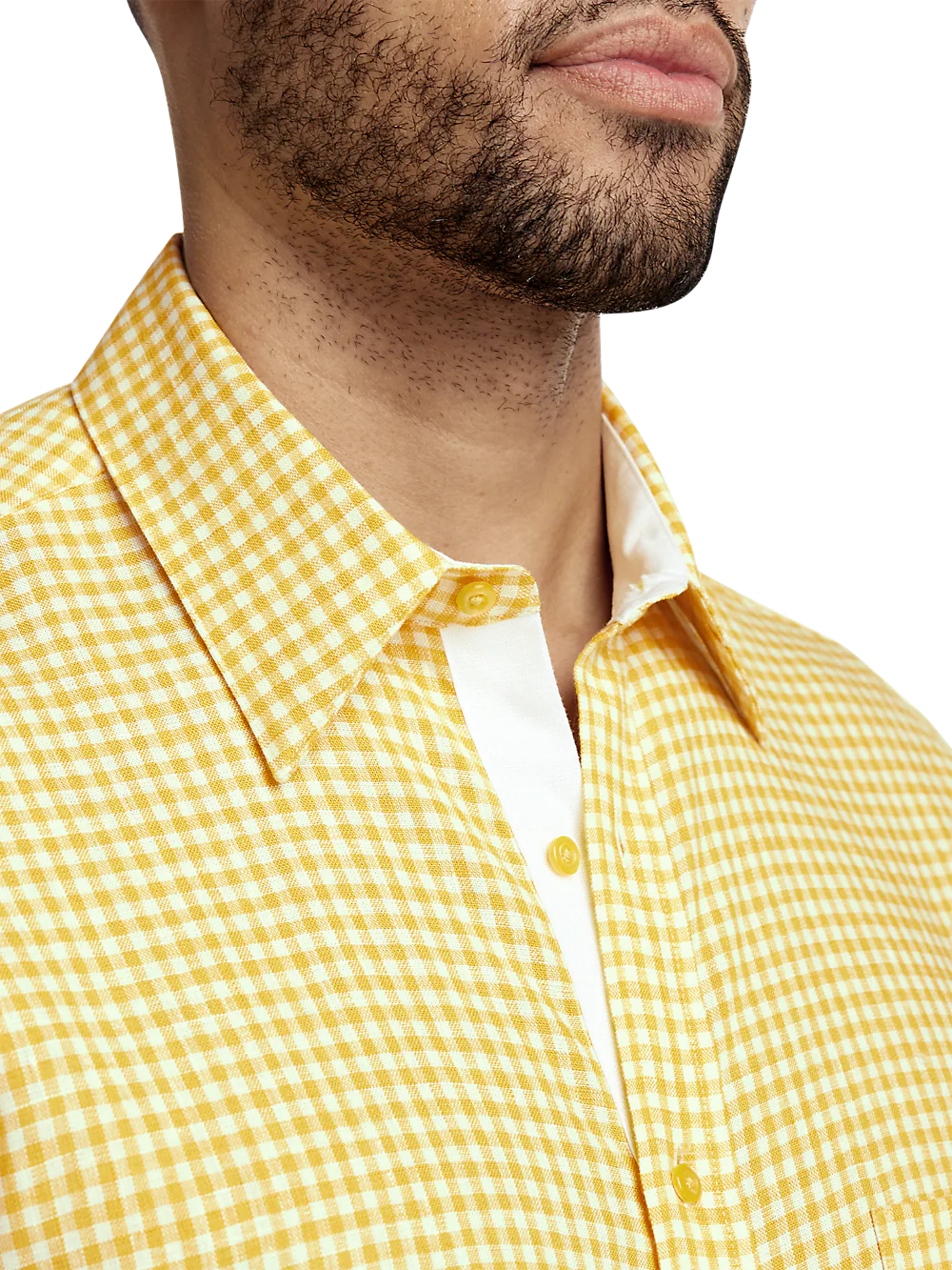 Linen Gingham Check Casual Shirt - Yellow