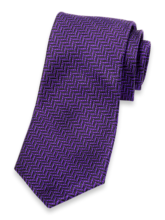 Herringbone Woven Silk Tie - Purple