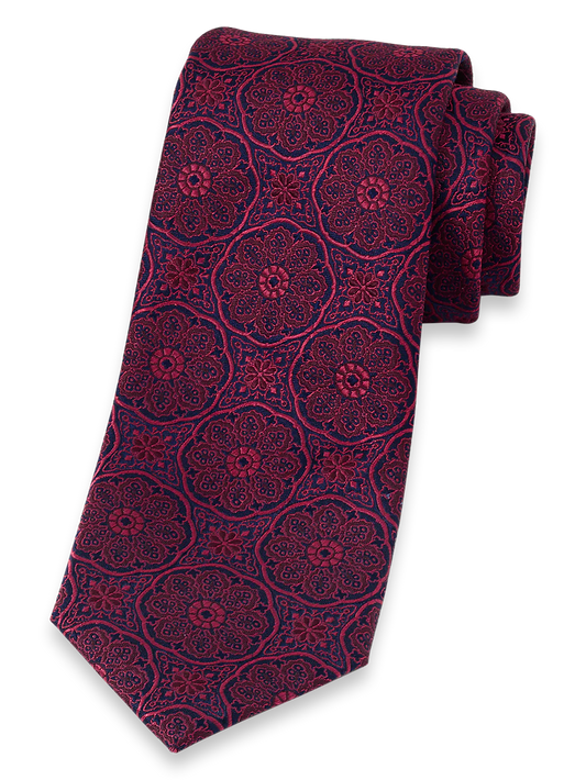 Medallion Woven Silk Tie - Red