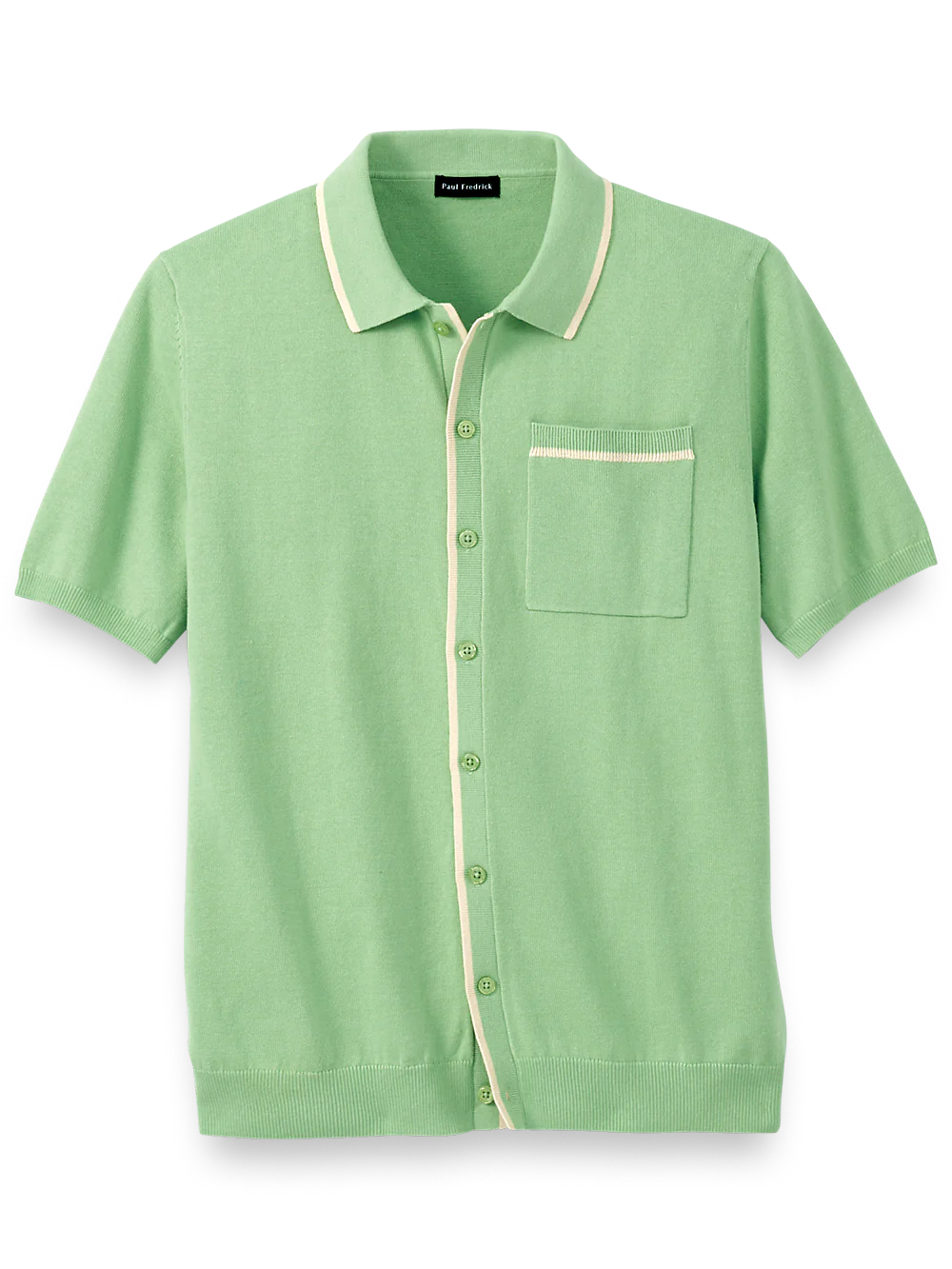 Cotton Button Front Polo - Light Green