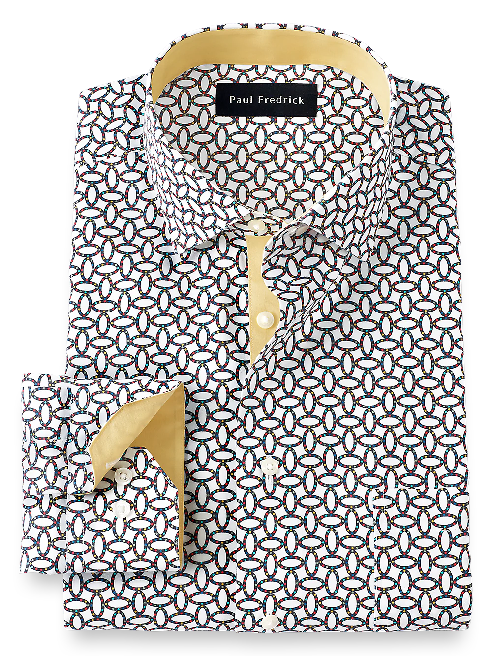 Non-Iron Cotton Print Dress Shirt With Contrast Trim - Multi