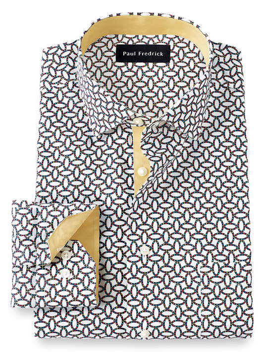 Non-Iron Cotton Print Dress Shirt With Contrast Trim - Multi