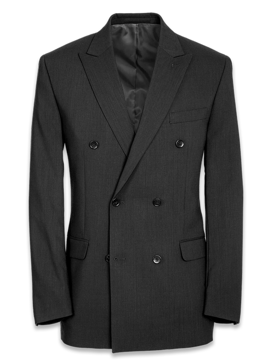 Classic Fit Essential Wool Double Breasted Peak Lapel Suit Jacket - Black