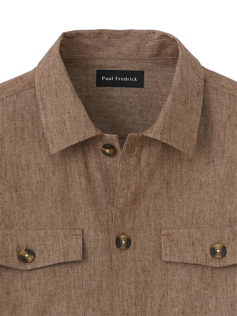 Linen Blend Solid Overshirt - Brown