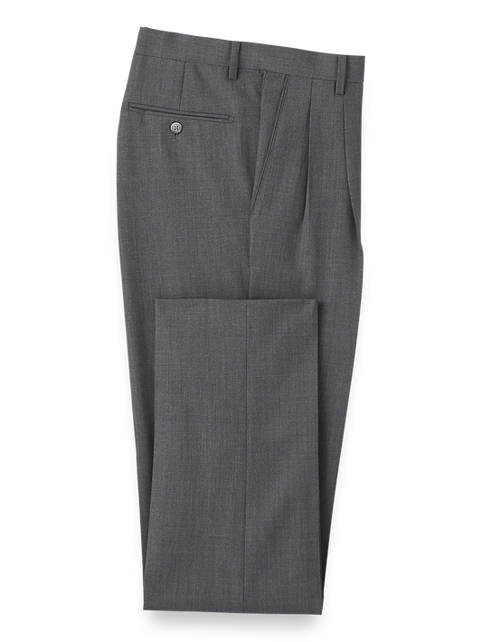 Wool Stretch Bengaline Pleated Suit Pants - Grey