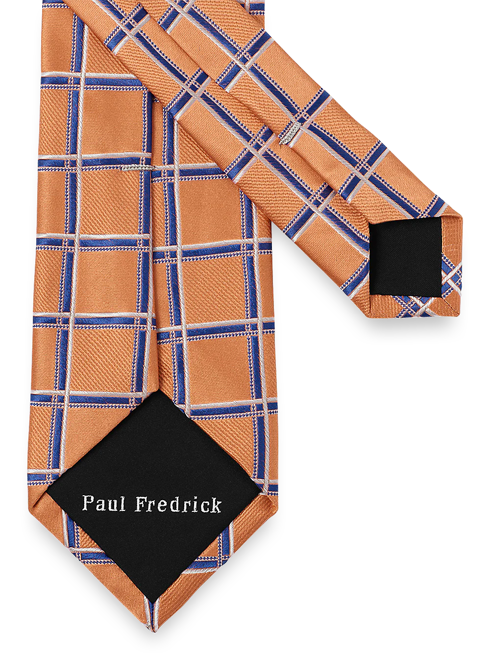 Windowpane Woven Silk Tie - Melon/blue