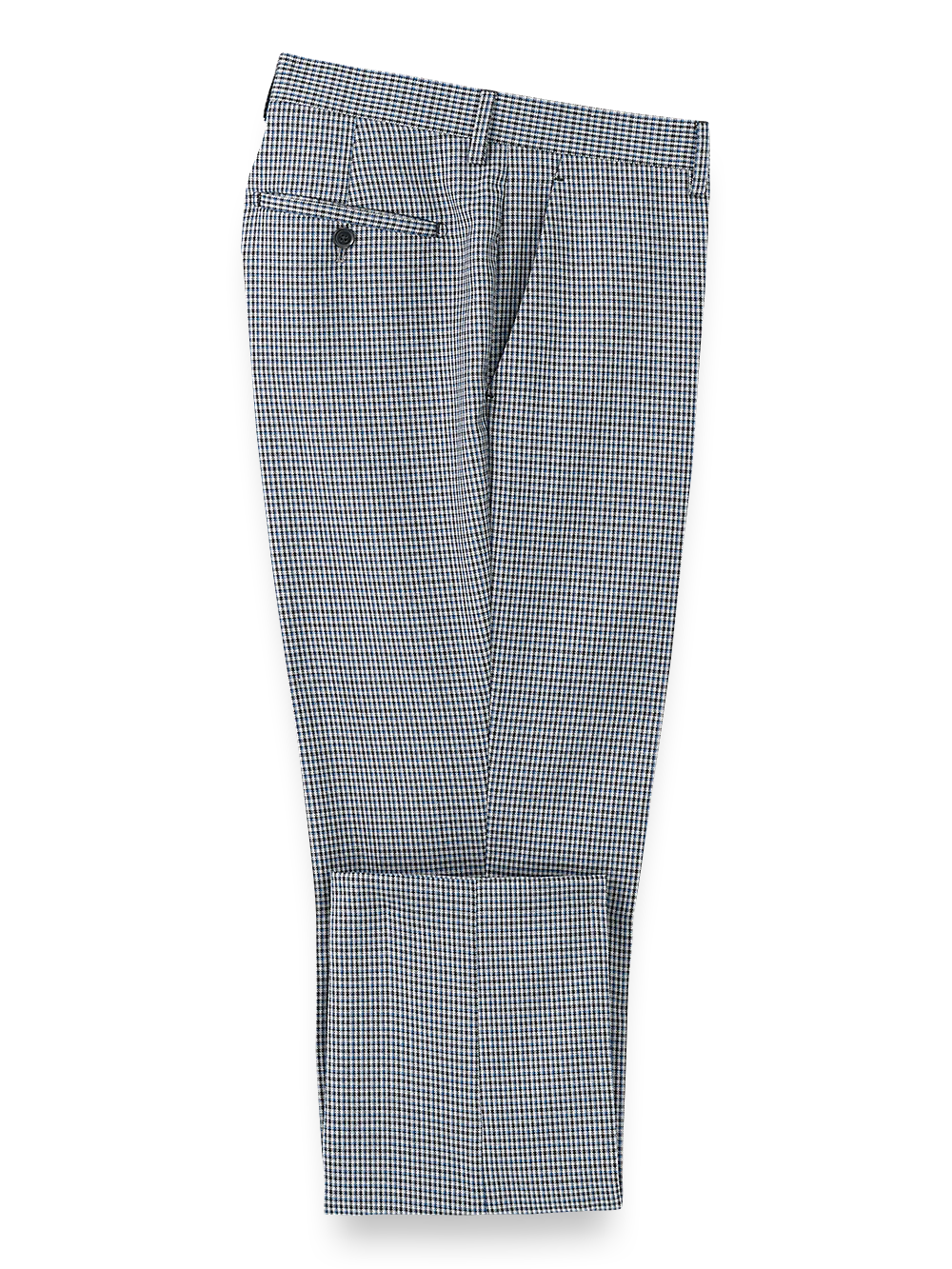 Microfiber Check Flat Front Pants - Blue