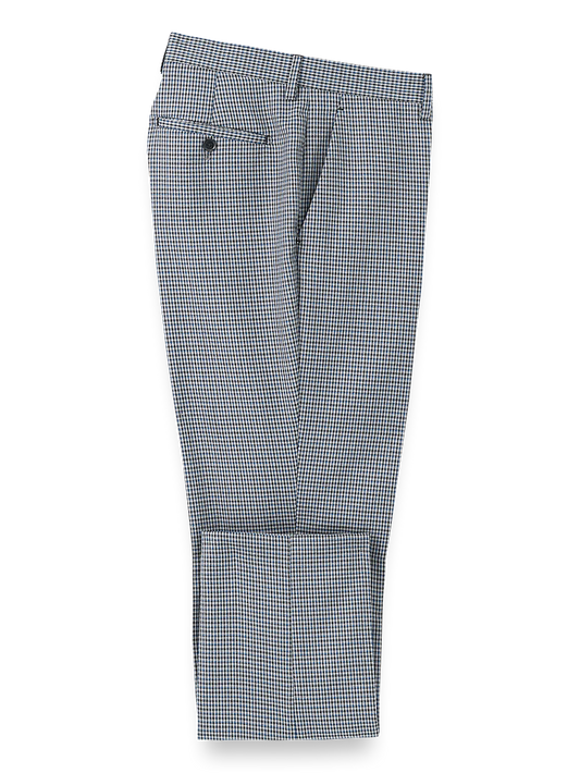 Microfiber Check Flat Front Pants - Blue