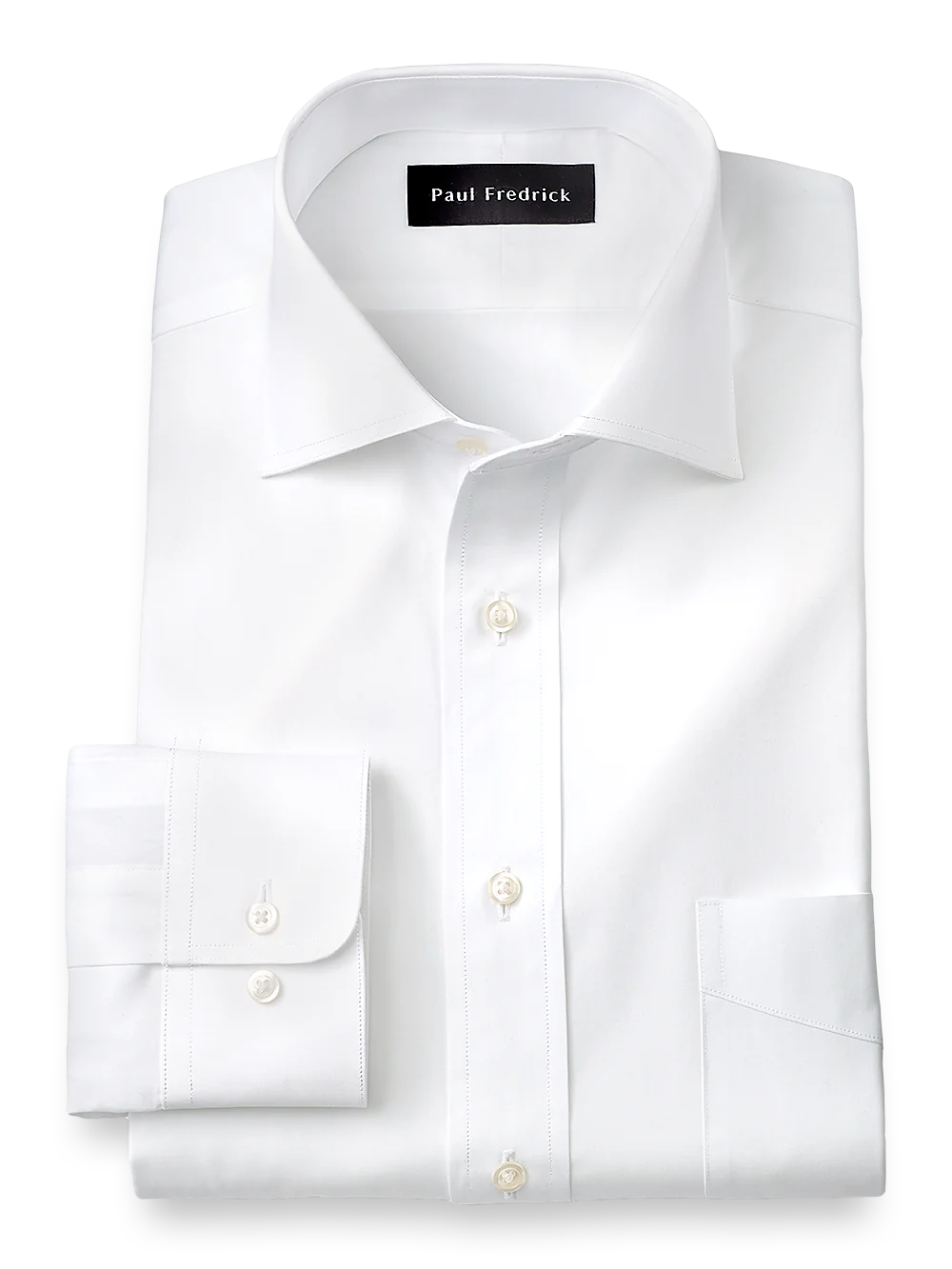 Pure Cotton Broadcloth Solid Color Cutaway Spread Collar Dress Shirt - White