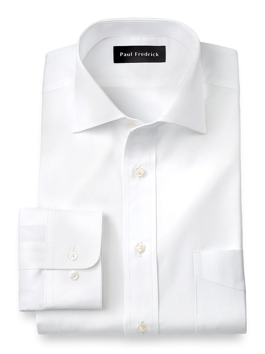 Pure Cotton Broadcloth Solid Color Cutaway Spread Collar Dress Shirt - White