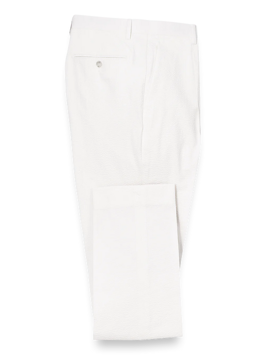 Cotton Stretch Seersucker Single Pleat Suit Pants - White