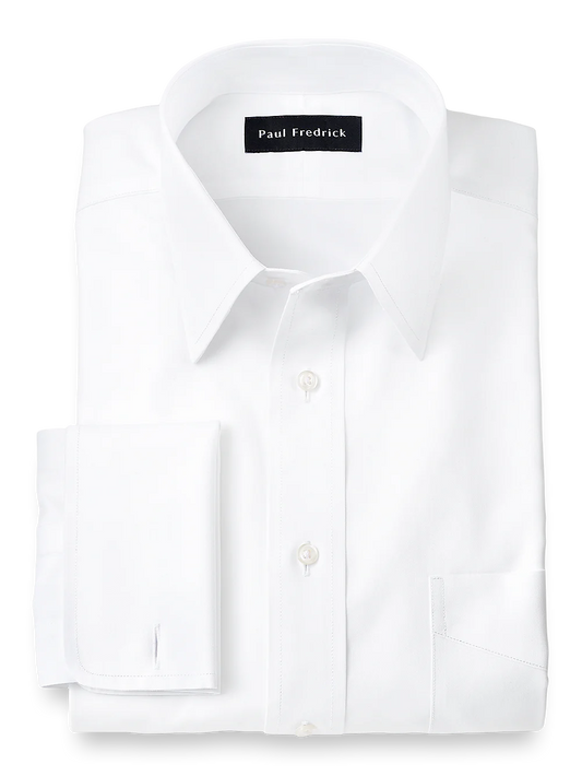 Impeccable Non-Iron Cotton Pinpoint Straight Collar French Cuff Dress Shirt - White