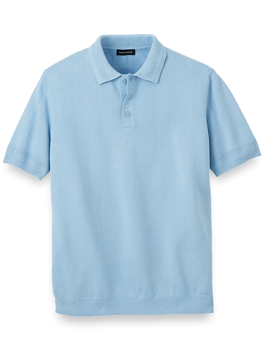 Cotton Three Button Polo - Ice Blue