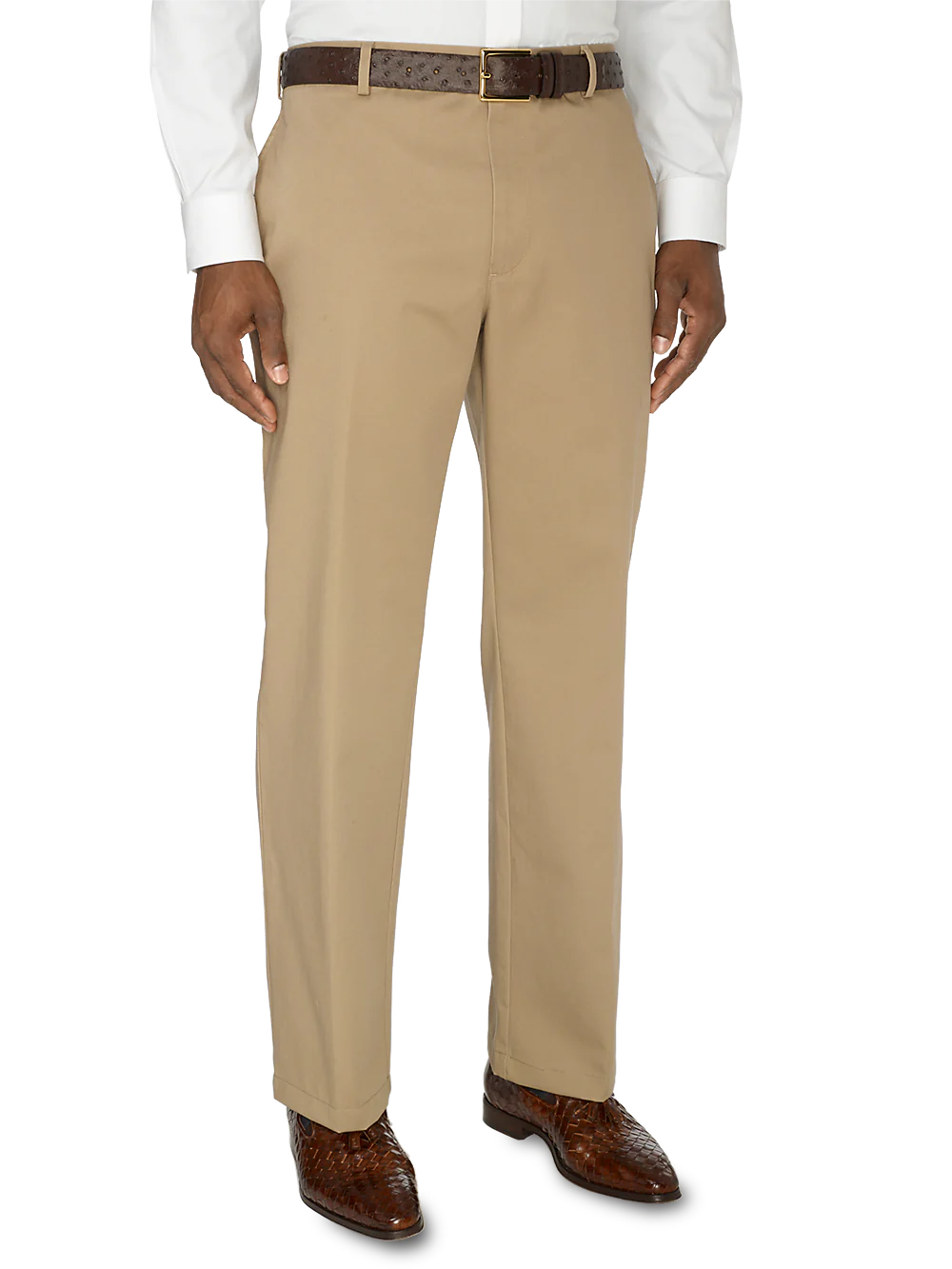 Non-Iron Cotton Chino Flat Front Pants - Dark Khaki