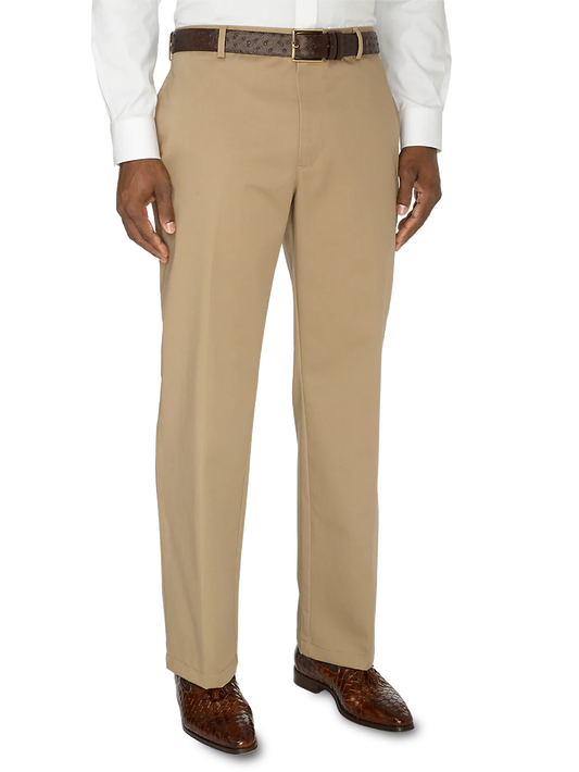 Non-Iron Cotton Chino Flat Front Pants - Dark Khaki