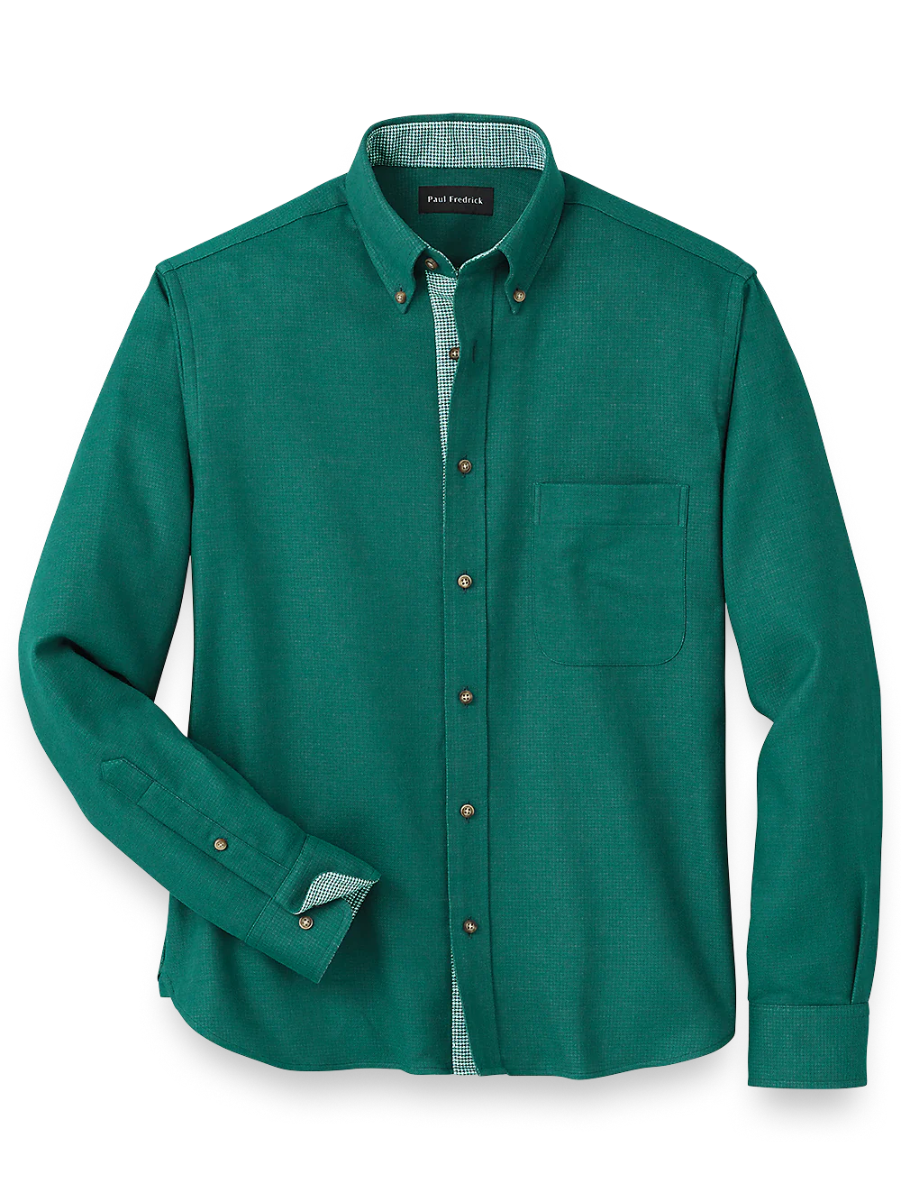 Brushed Twill Solid Casual Shirt With Contrast Trim - Green