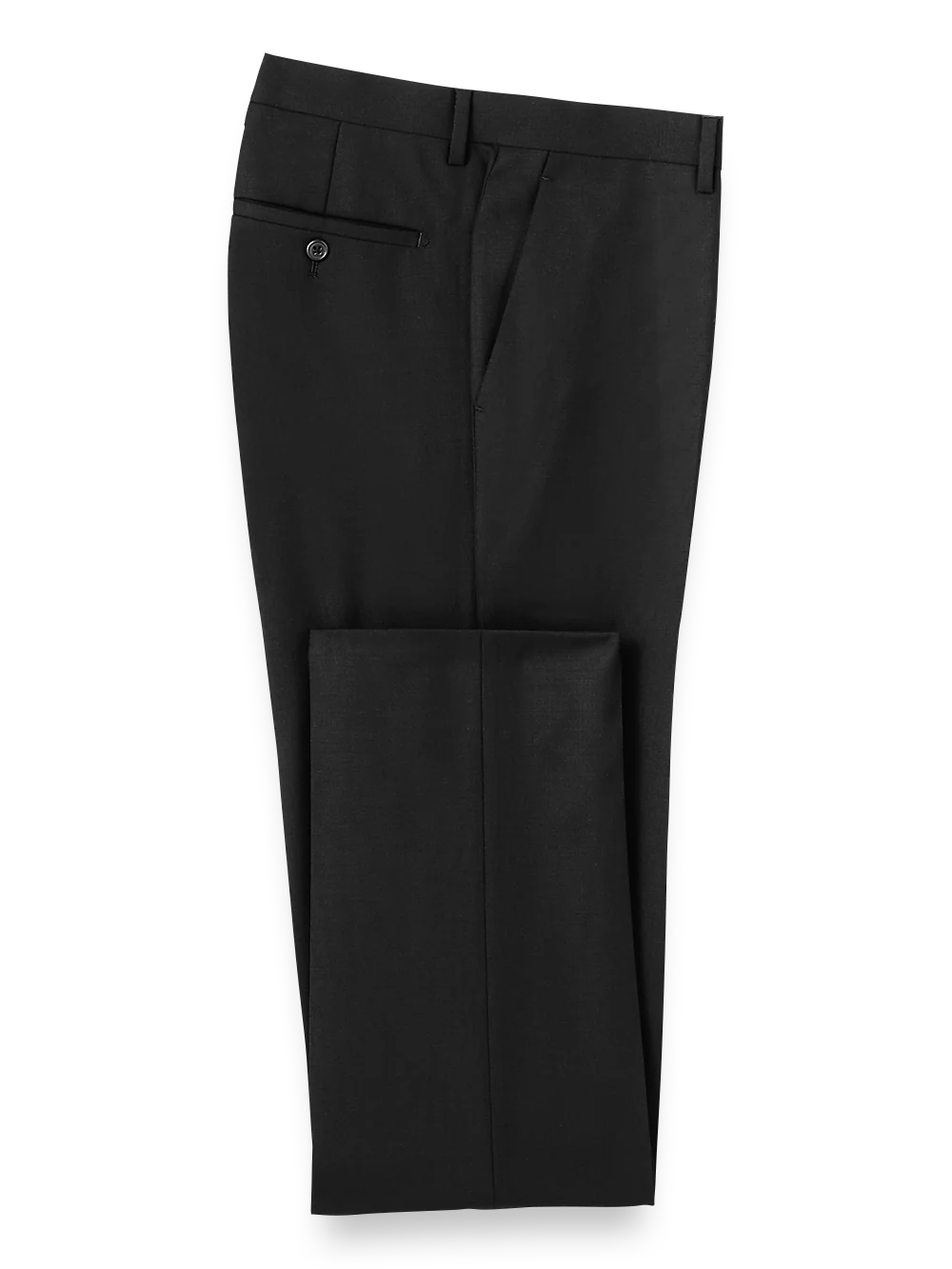 Wool Stretch Bengaline Flat Front Suit Pants - Black