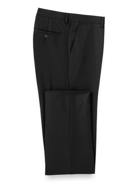 Wool Stretch Bengaline Flat Front Suit Pants - Black