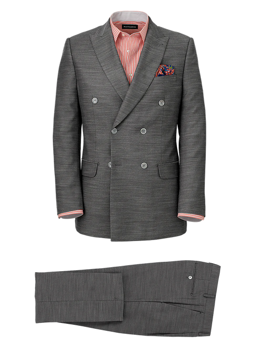 Performance Blend Double Breasted Peak Lapel Suit - Charcoal