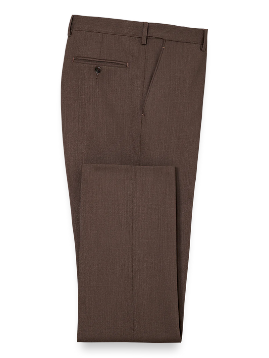 Classic Fit Essential Wool Flat Front Suit Pants - Brown