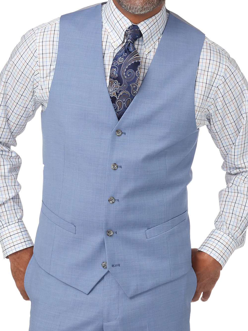 Classic Fit Sharkskin No Lapel Suit Vest - Sky Blue