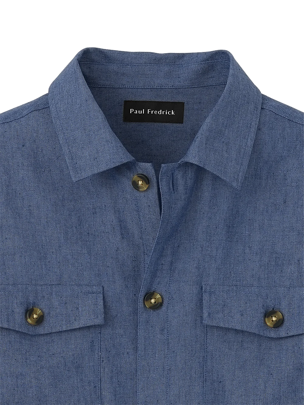 Linen Blend Solid Overshirt - Blue