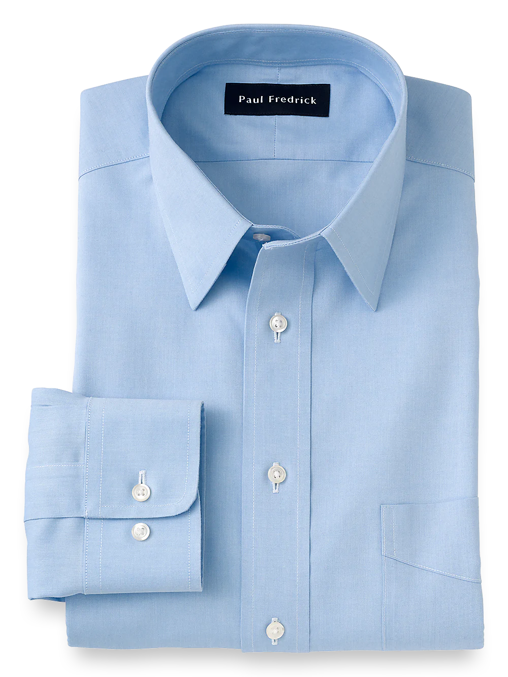 Impeccable Non-Iron Cotton Pinpoint Solid Color Straight Collar Dress Shirt - Blue