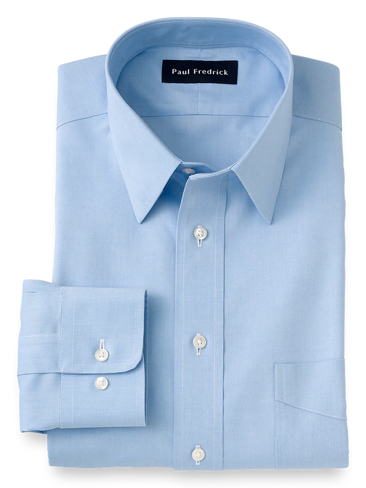 Impeccable Non-Iron Cotton Pinpoint Solid Color Straight Collar Dress Shirt - Blue