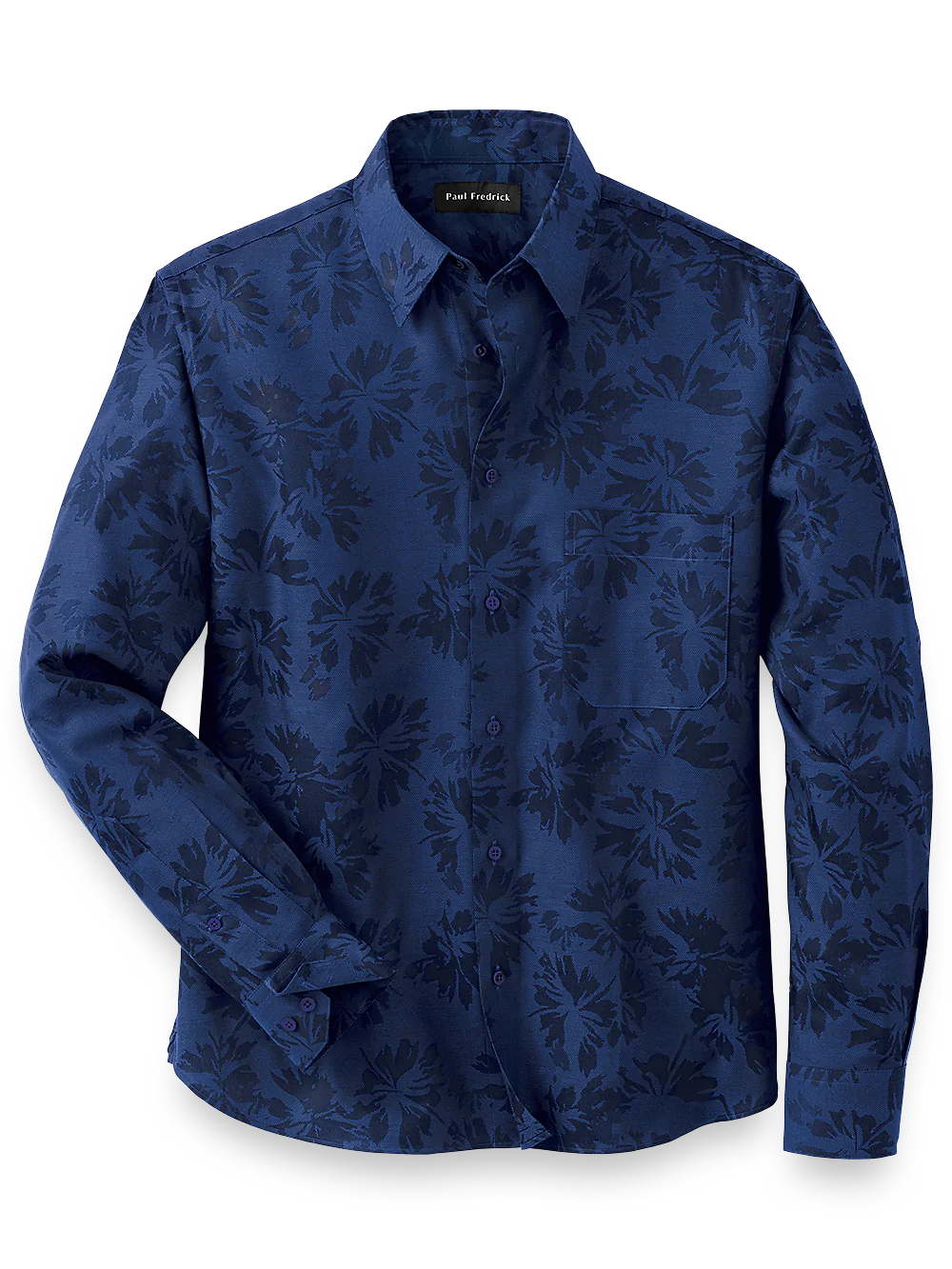 Cotton Solid Floral Jacquard Casual Shirt - Cobalt