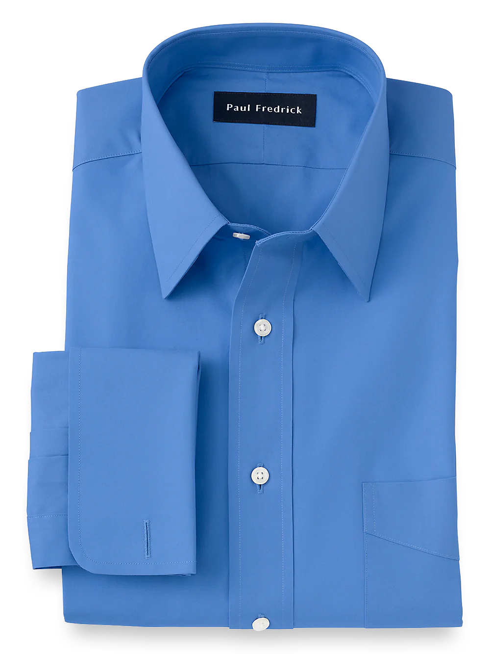 Pure Cotton Broadcloth Solid Color Straight Collar French Cuff Dress Shirt - French Blue