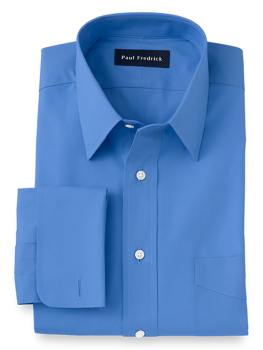 Pure Cotton Broadcloth Solid Color Straight Collar French Cuff Dress Shirt - French Blue